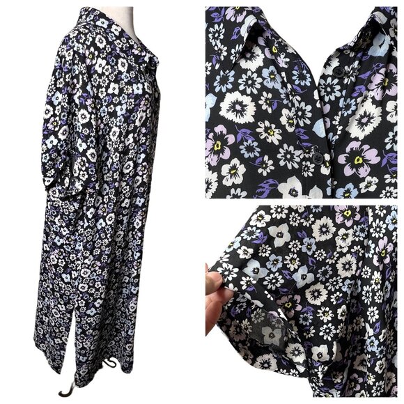Lane Bryant Women's Floral Button-Up Shirt Dress 26/28 Black Purple - Picture 2 of 16